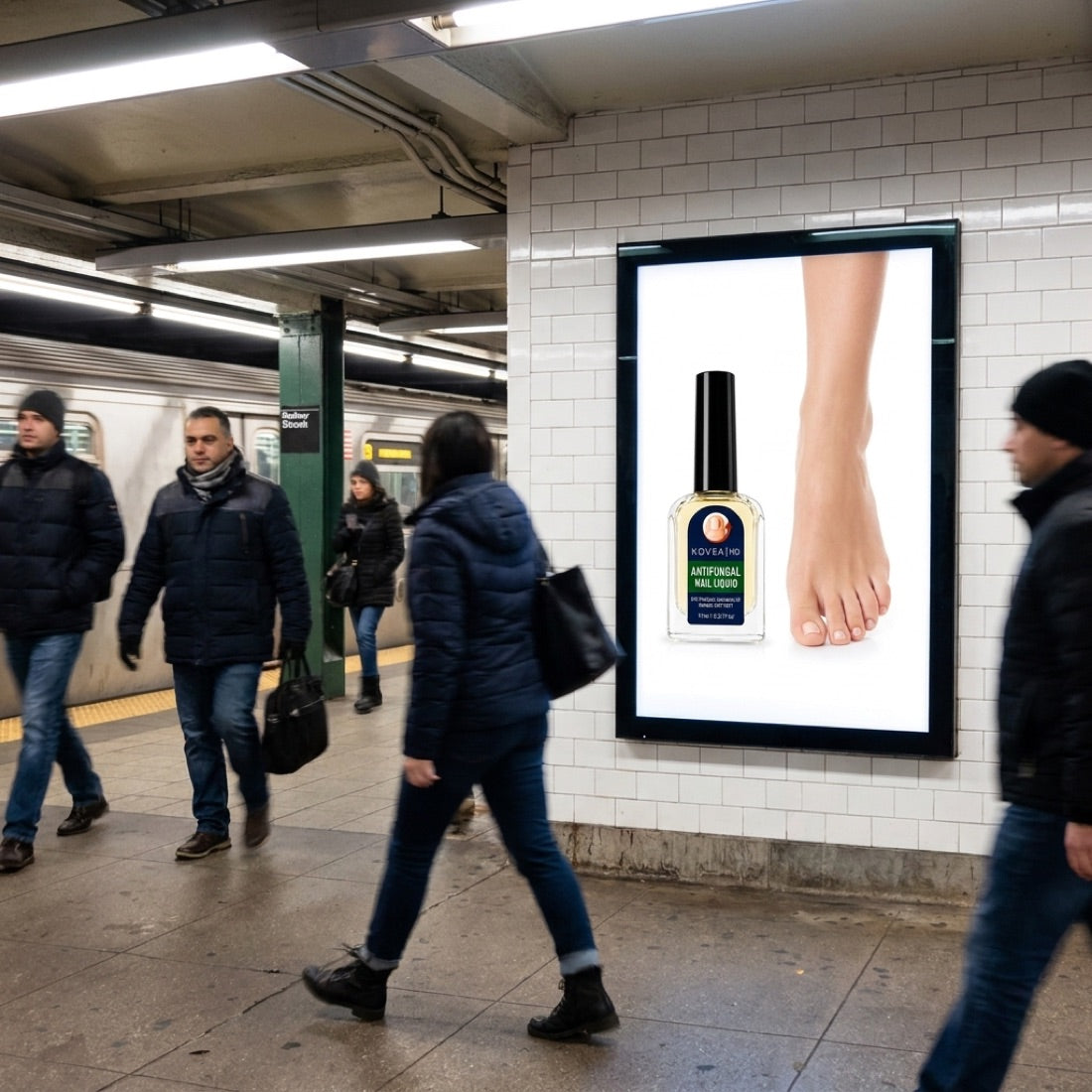 KoveaMD advertisement on a subway platform