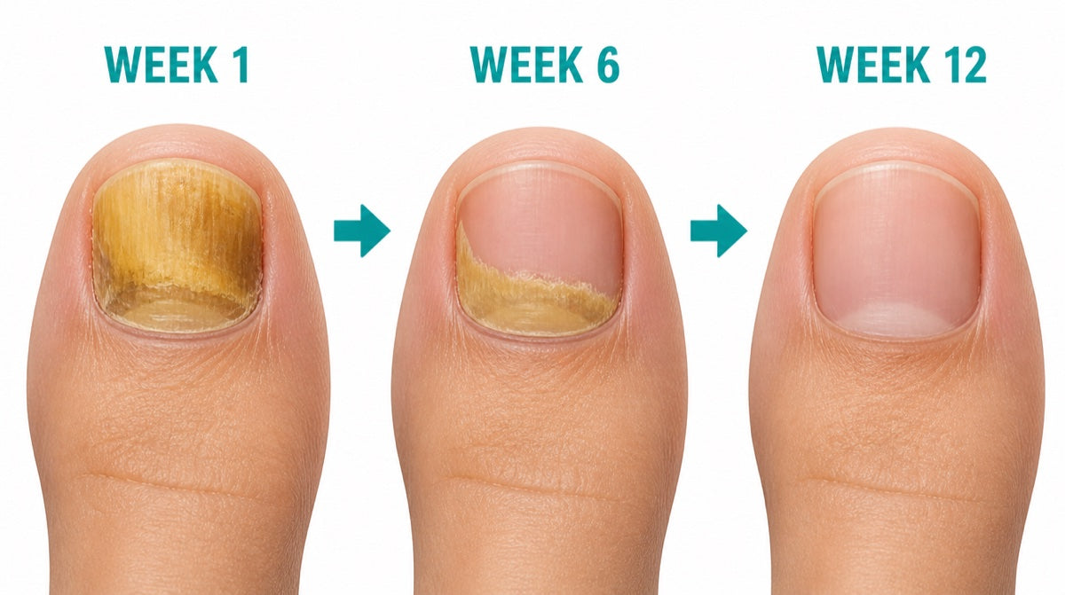 Toenail progression week 1, week 6, week 12